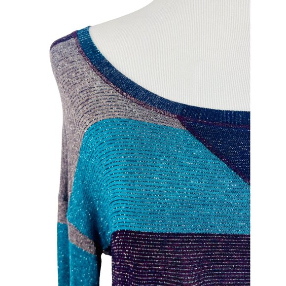 NWT Splendid Shimmery Striped Slouchy Lurex Sweater Knit | Glamoratti Sirencore - Picture 5 of 16